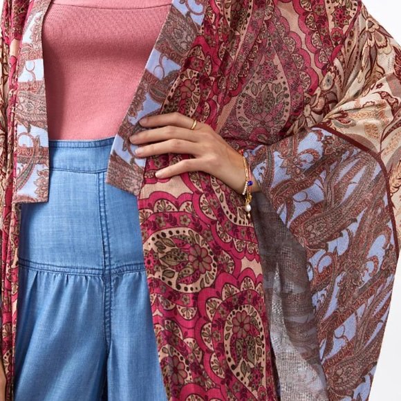 NWT Anthropologie Bl-nk Floral Swirl Cover-Up Kimono One size - Picture 3 of 7